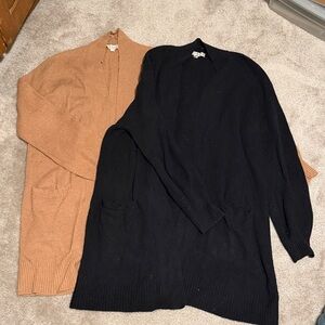 LOFT Open-Front Long Cardigans in Black and Camel